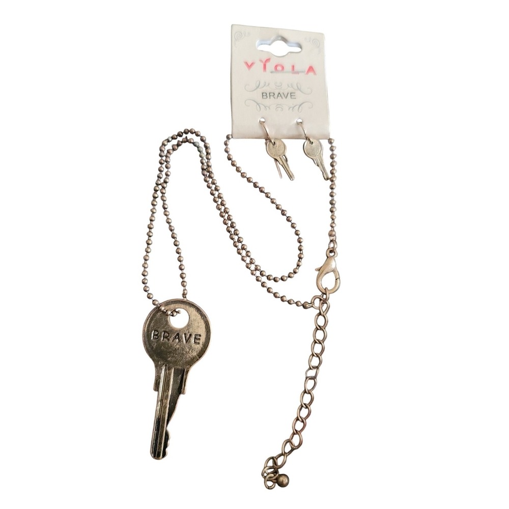 Jewelry set Key with Brave Brass Necklace and Earrings‎